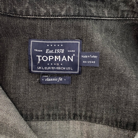 Topman Classic Fit Black Wash Denim Buttons Front Shirt Size L - Picture 7 of 7